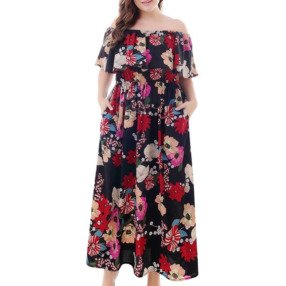 Dresses & Skirts - 🌺Plus Size Floral 2-in-1 Ruffle Maxi Dress, 14-20